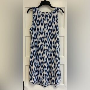 Crown & Ivy Animal Leopard Print Scoop Neck blue and white knit dress M
